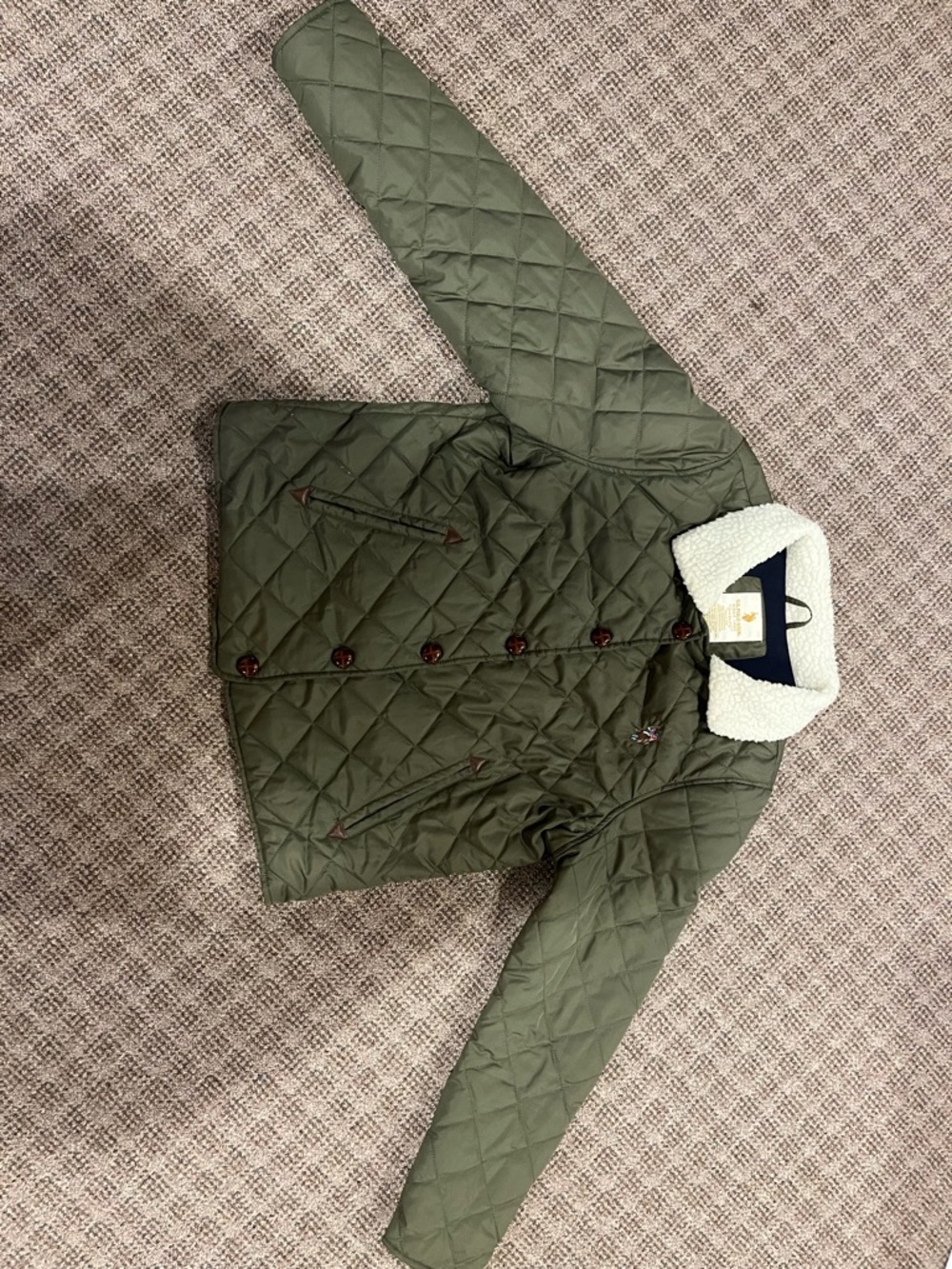 U.S. Polo Assn. Quilted Olive Green Puffer Jacket with Sherpa Collar